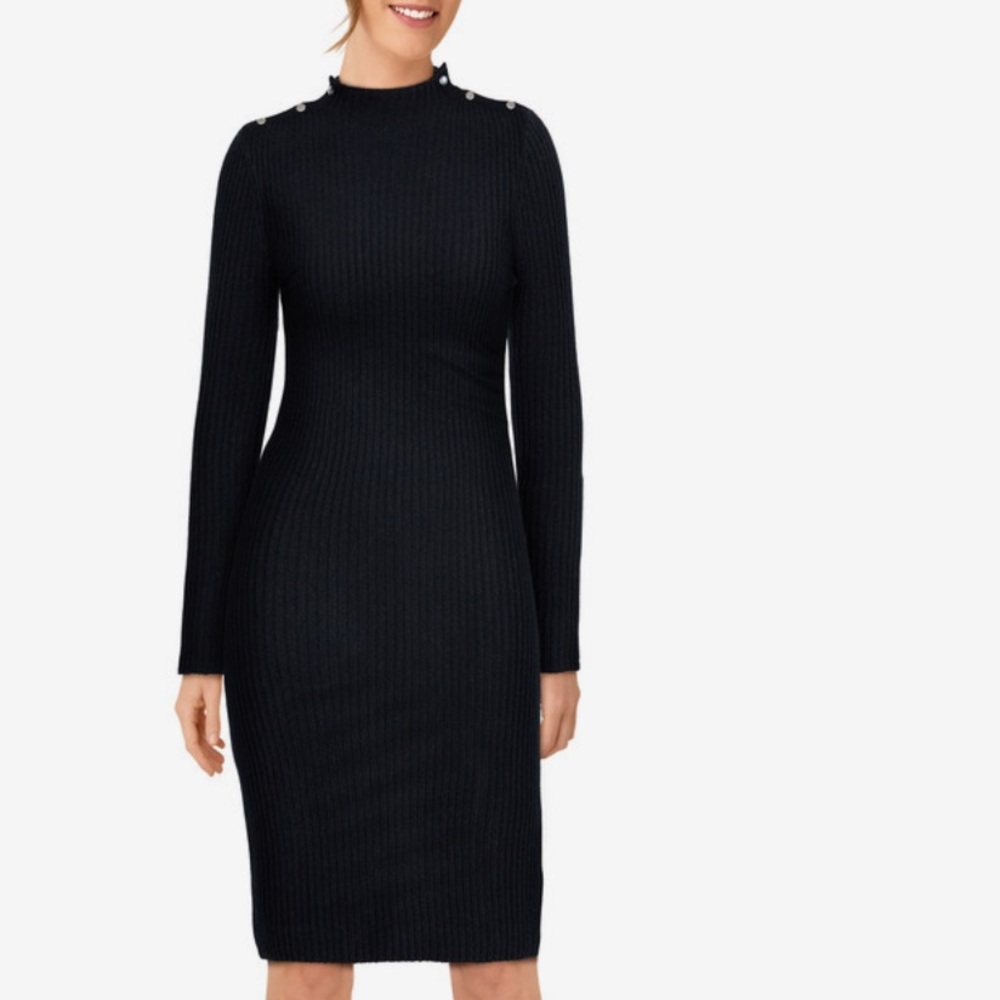Noir Ribbed Button Detail Sweater Dress